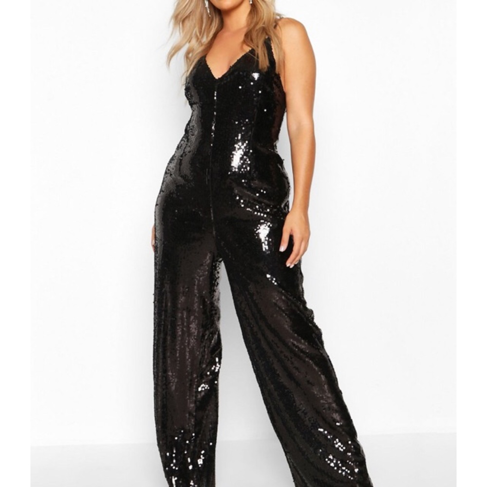 Black Sequins Wide-leg Jumpsuit Size18 NWT